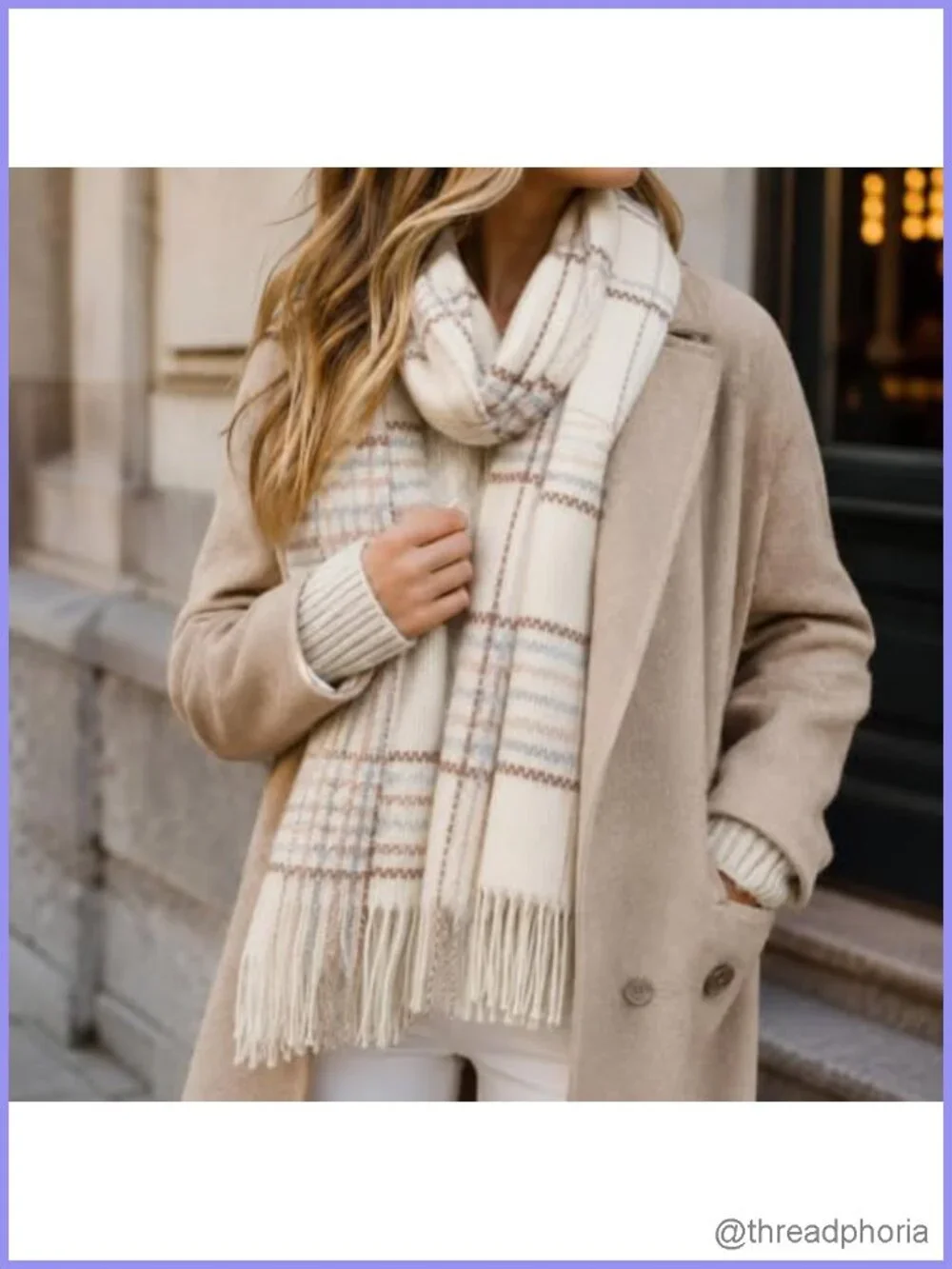 Women's Plaid Shawl Wrap Scarf with Tassels, Oversized Warm Winter Accessory